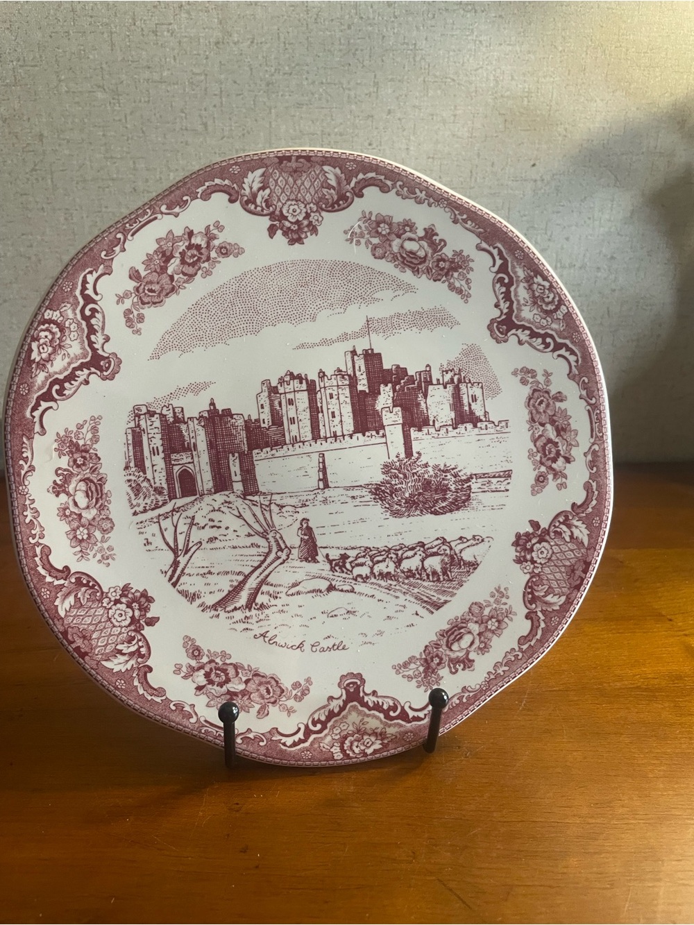 Red Transferware Dinner Plate with Castle Motif - Classic Home Dining